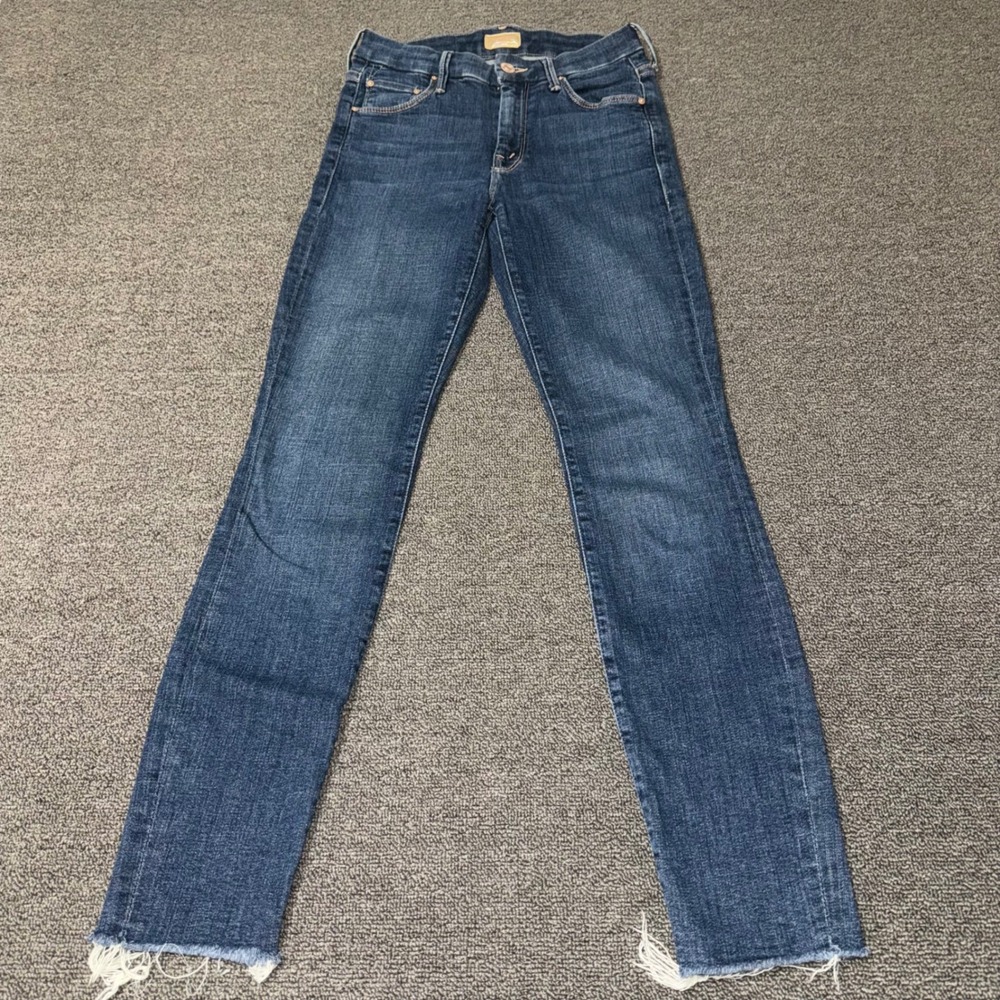 Mother The Looker Ankle Fray Jeans Girl Crush Blue Skinny Women's 24 Minimalist